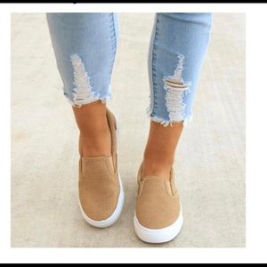 Slide on camel colored sneakers